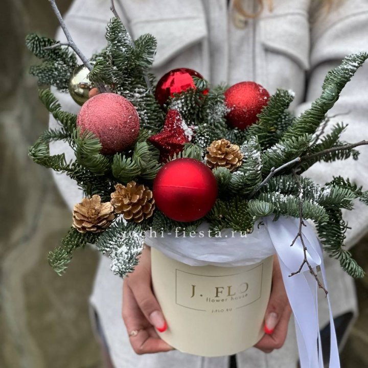 Новогодняя композиция в коробке ред в Химкие