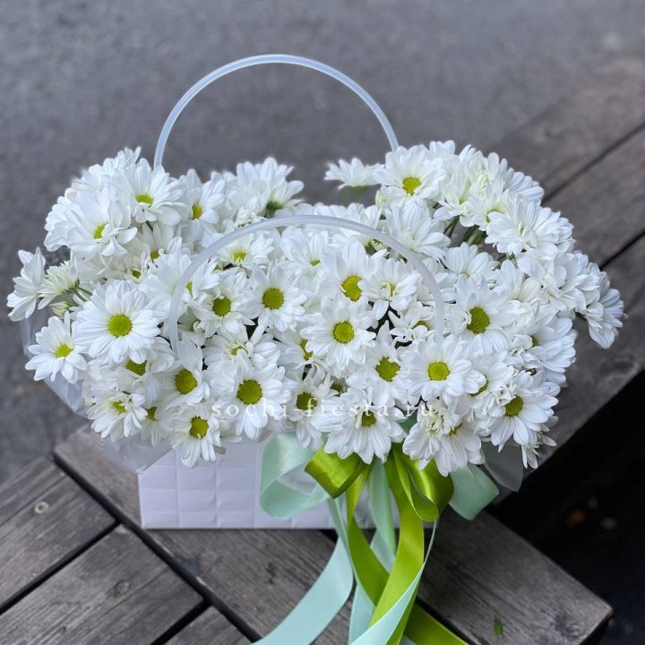 Сумка с хризантемами ромашками в Химкие