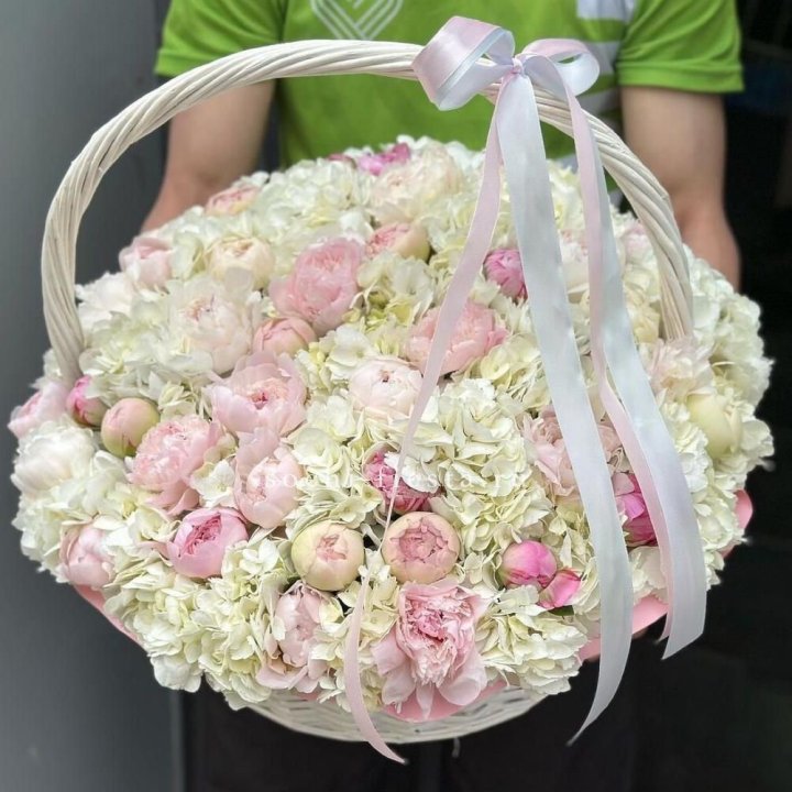 Премиум корзина гортензий и пионов в Химкие