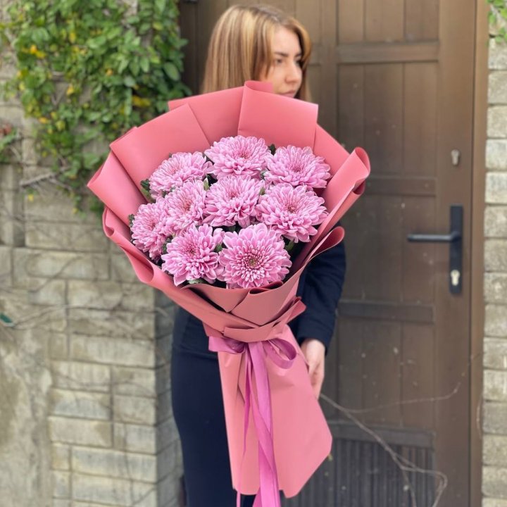 Букет хризантем розовый в Химкие