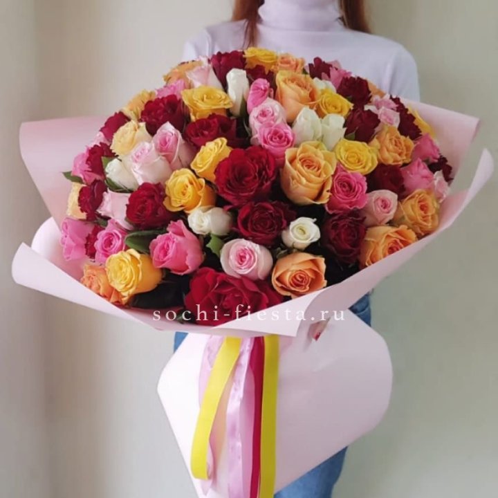 101 роза Кенийский микс "Нежность" в Химкие