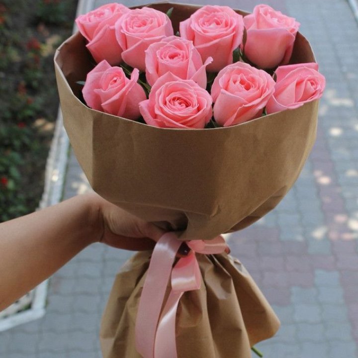 9 розовых роз в Химкие