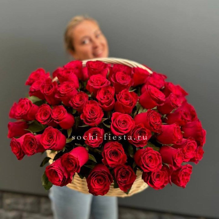 101 красная роза в корзине   в Химкие